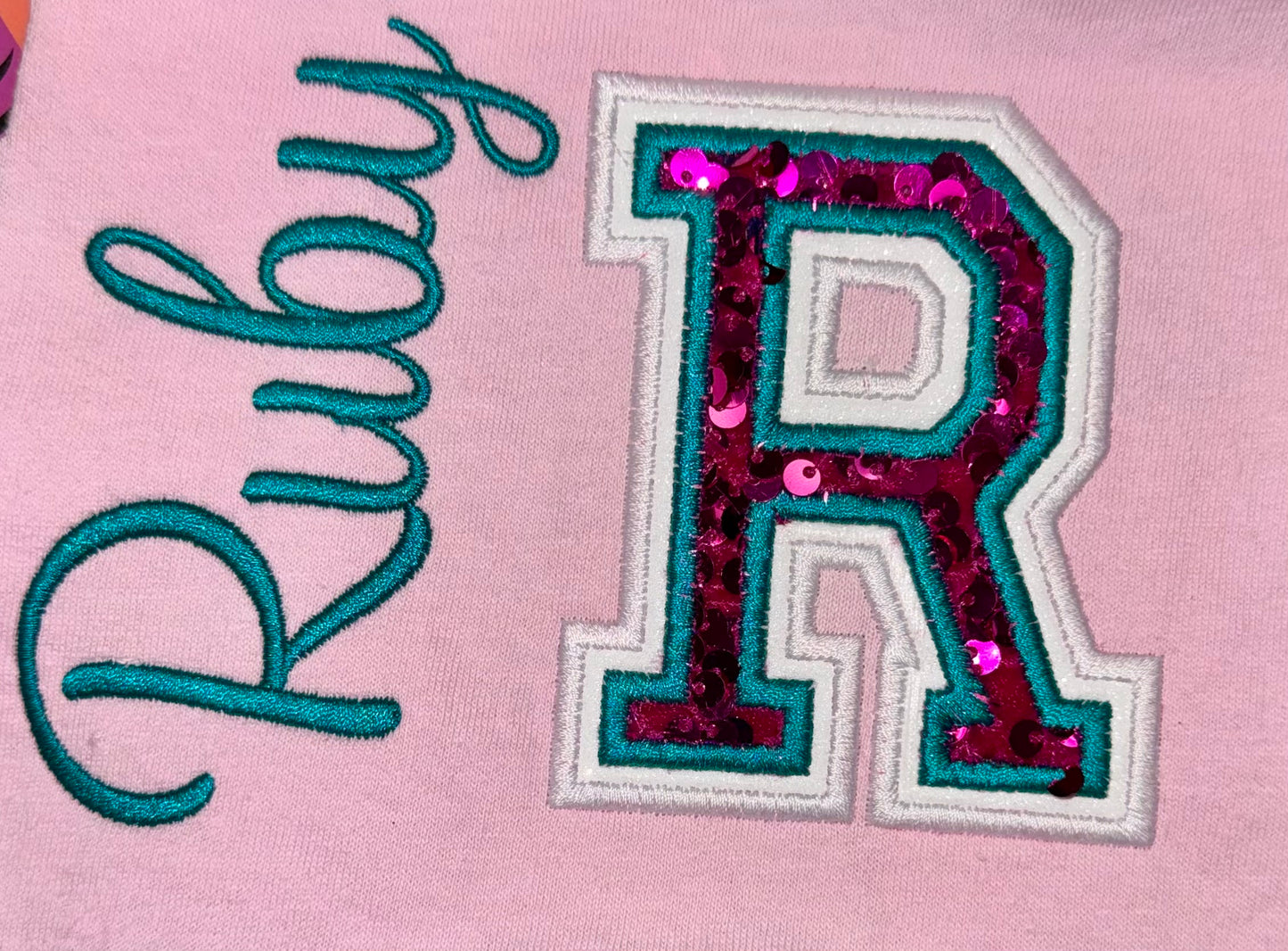 Custom Sequin Varsity Letter with Script Name